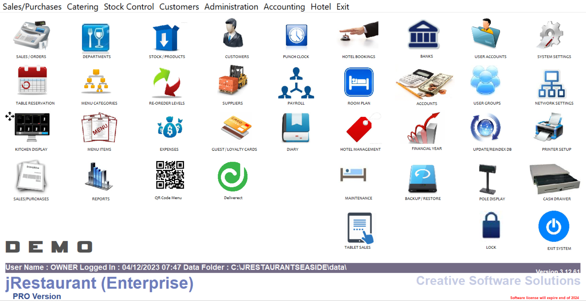 jRestaurant POS main dashboard